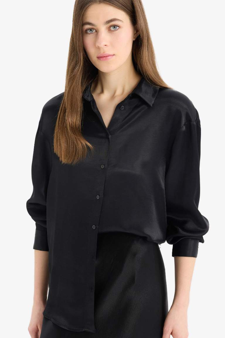 Chemise en satin basique à manches longues Coupe régulière