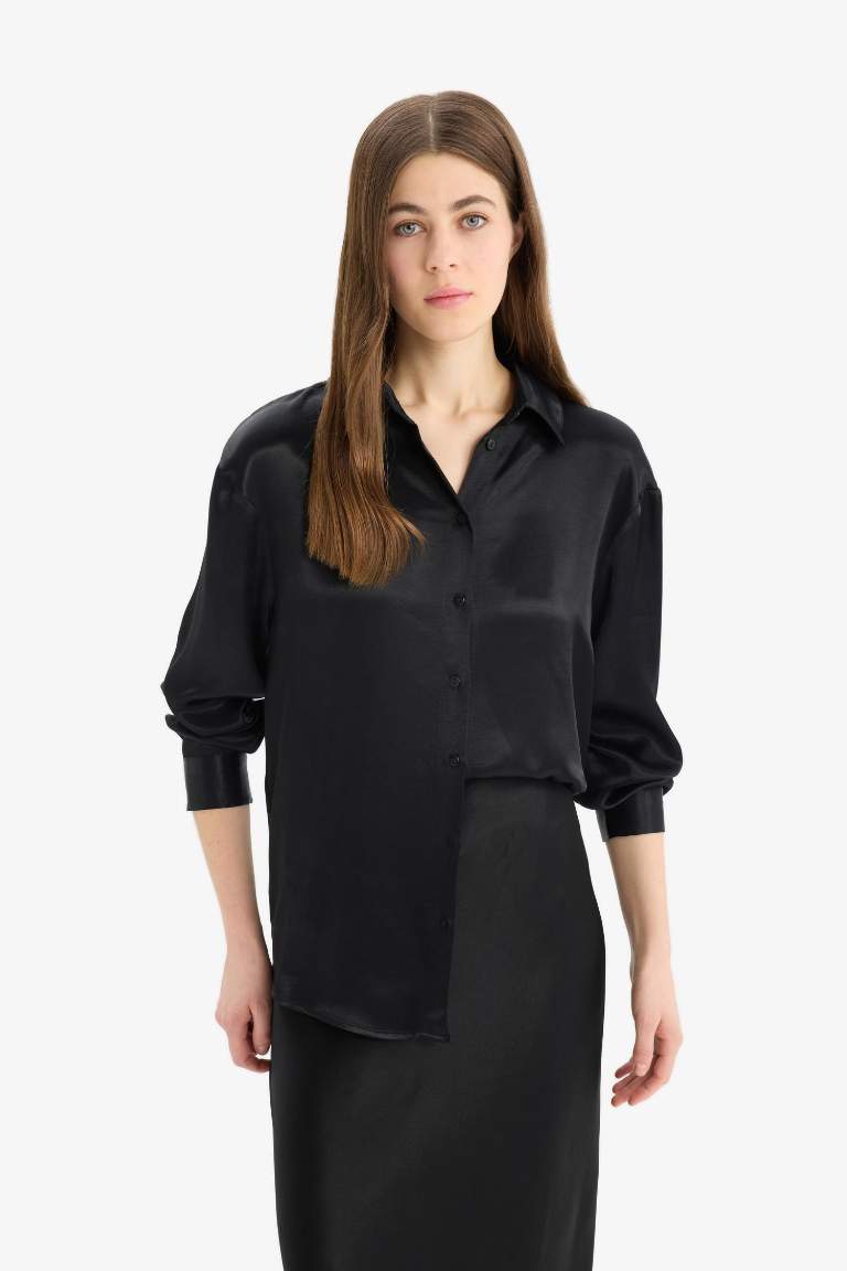 Chemise en satin basique à manches longues Coupe régulière