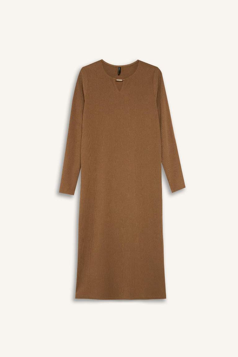 Crew Neck Basic Crepe Long Sleeve Maxi Dress