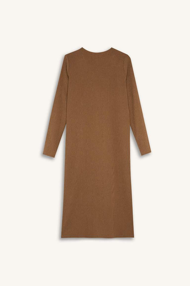 Crew Neck Basic Crepe Long Sleeve Maxi Dress