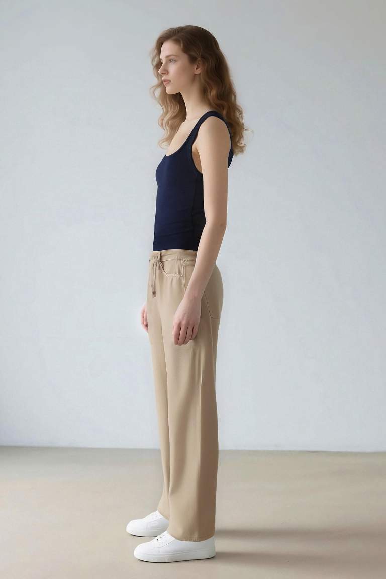 Coool Gabardin Palazzo Pantolon Wide Leg Yüksek Bel Geniş Bol Paça