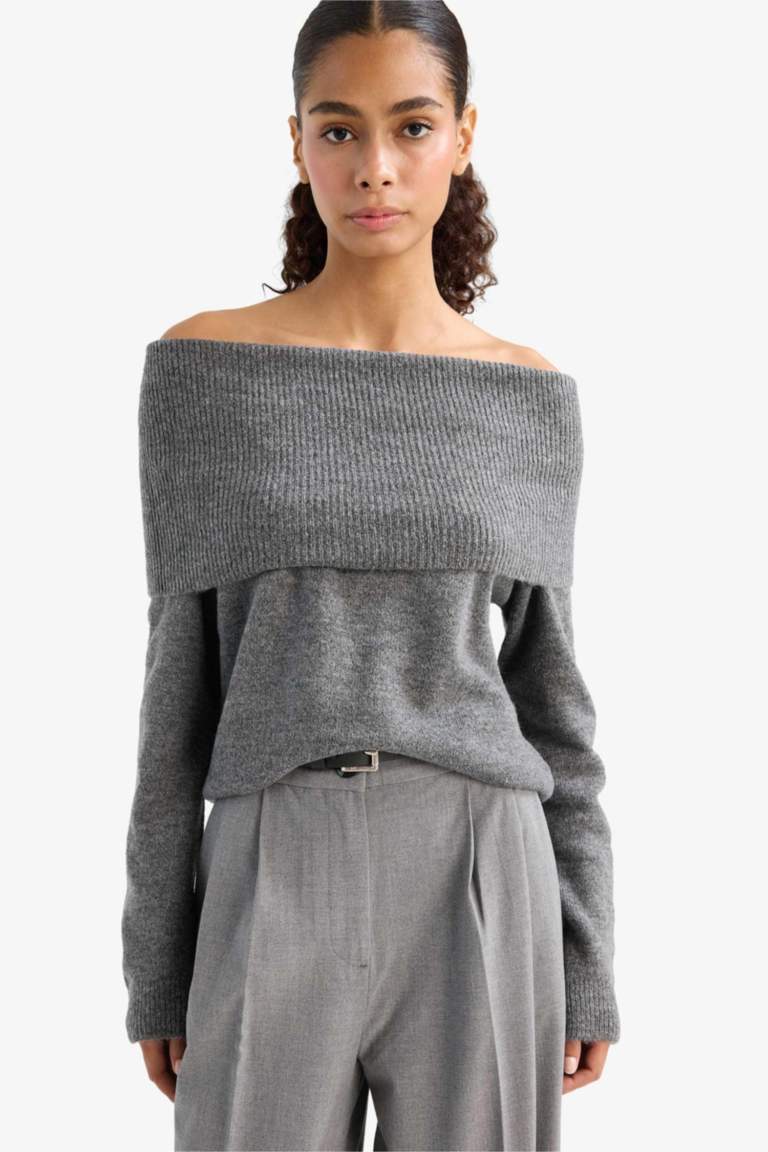 Regular Fit Off Shoulder Knitwear Pullover