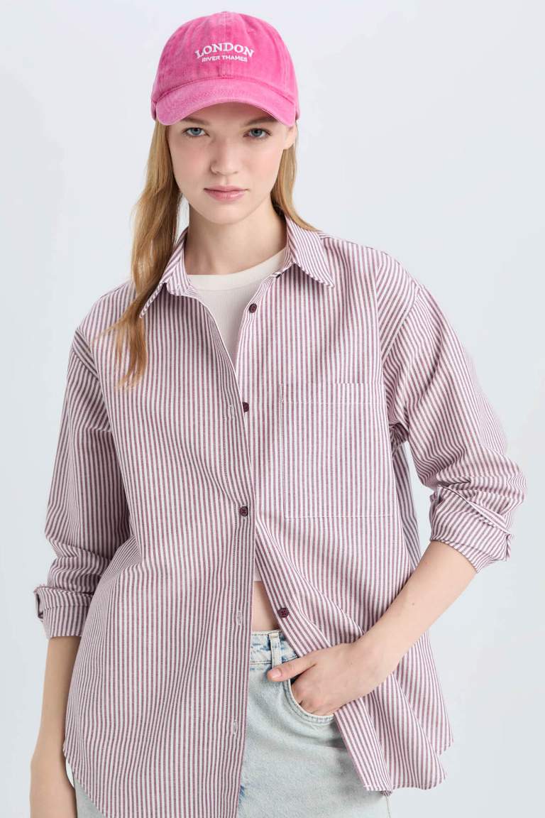 Oversize Fit Shirt Collar Oxford Long Sleeve Shirt