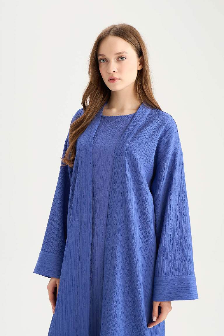 Relax Fit Shawl Collar Crinkle Fabric Long Kimono