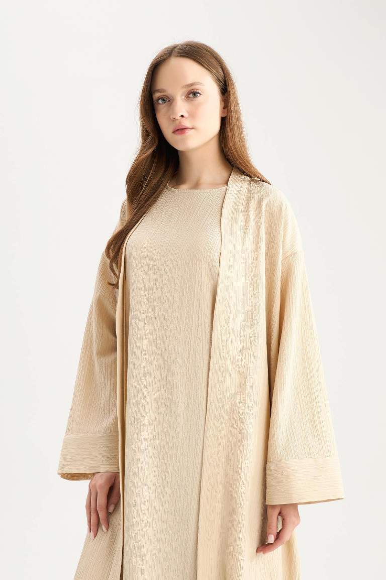 Relax Fit Crew Neck Crinkle Fabric Kimono