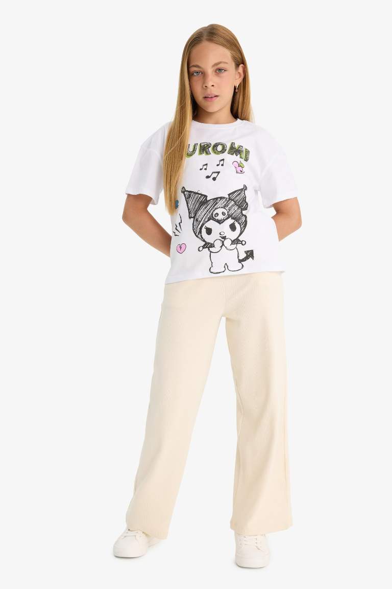 Kız Çocuk Beli Lastikli Wide Leg Geniş Paça Eşofman Altı