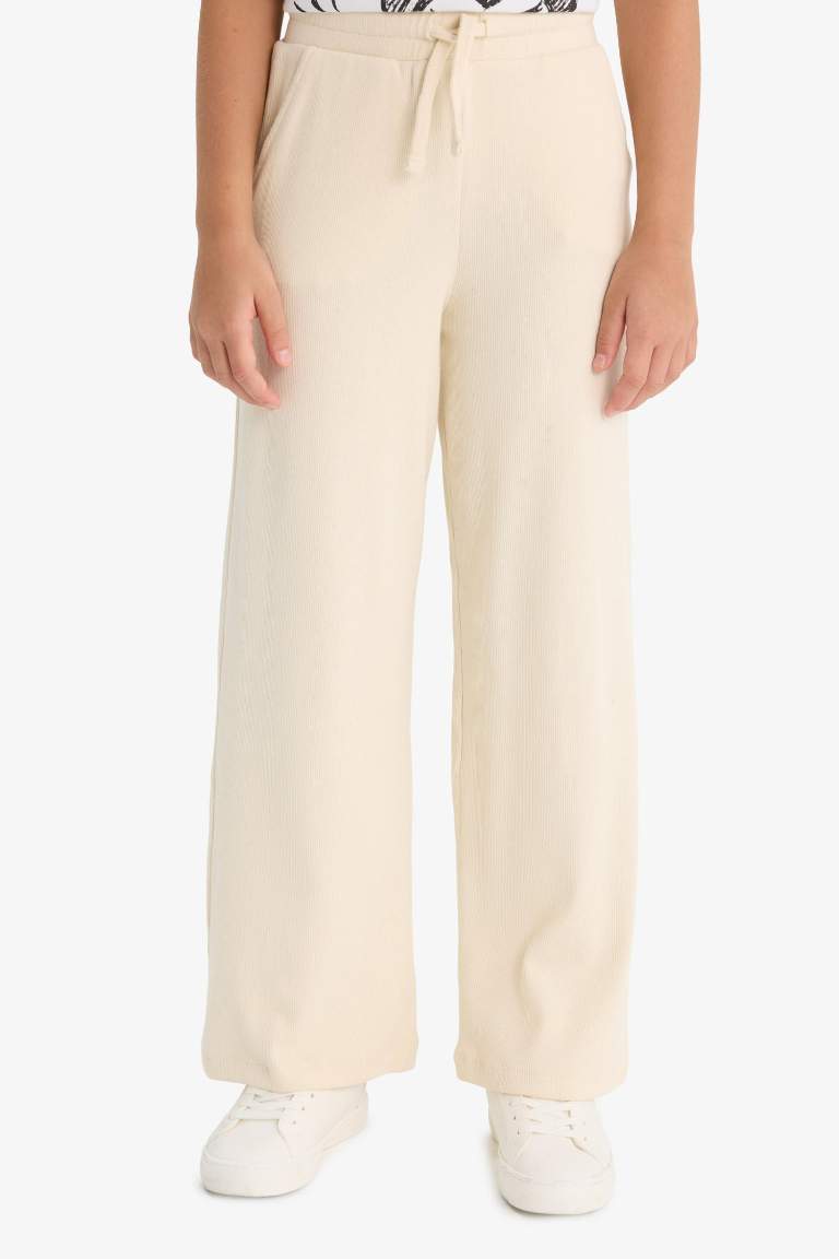 Kız Çocuk Beli Lastikli Wide Leg Geniş Paça Eşofman Altı
