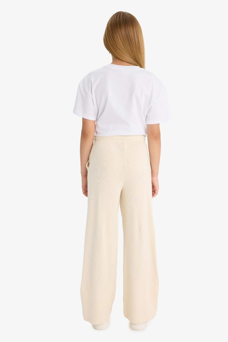 Kız Çocuk Beli Lastikli Wide Leg Geniş Paça Eşofman Altı