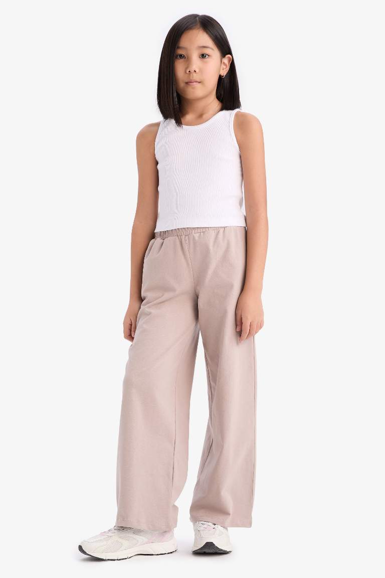 Girl Elastic Waist Wide Leg Trousers