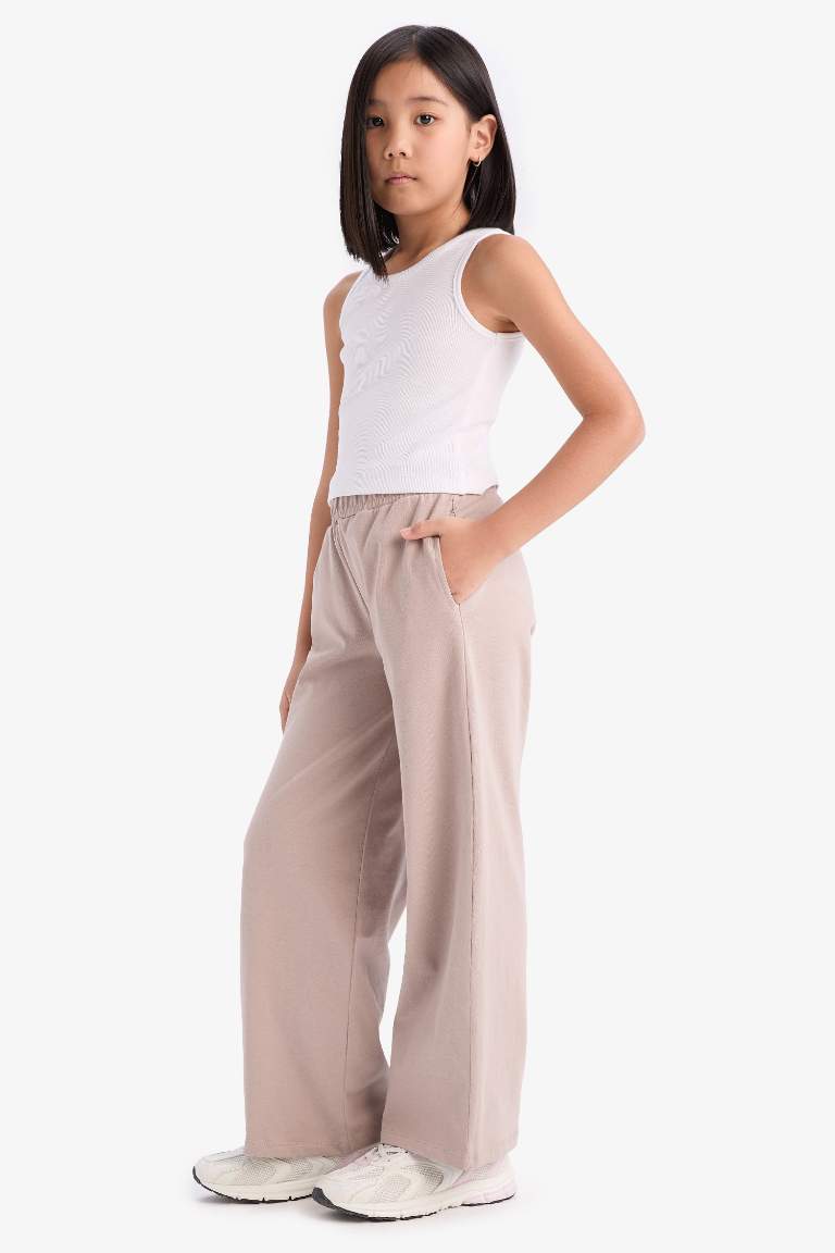 Girl Elastic Waist Wide Leg Trousers