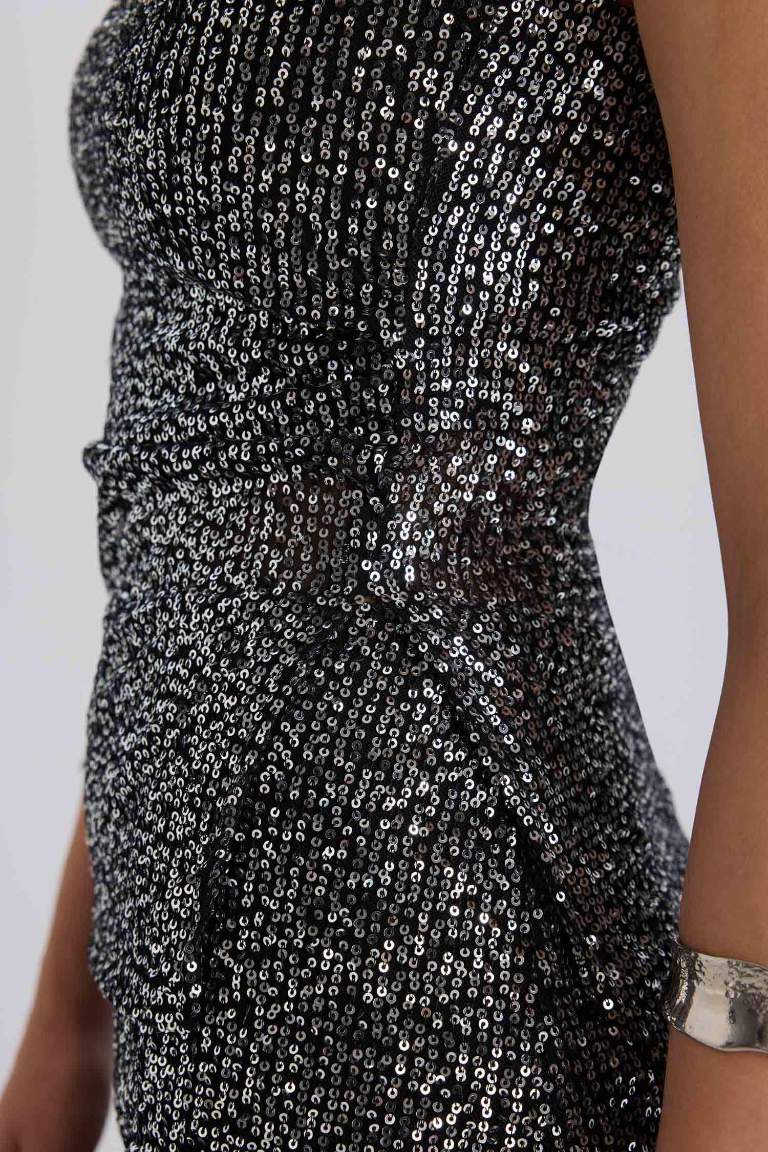 Strapless Sequined Fabric Blouse