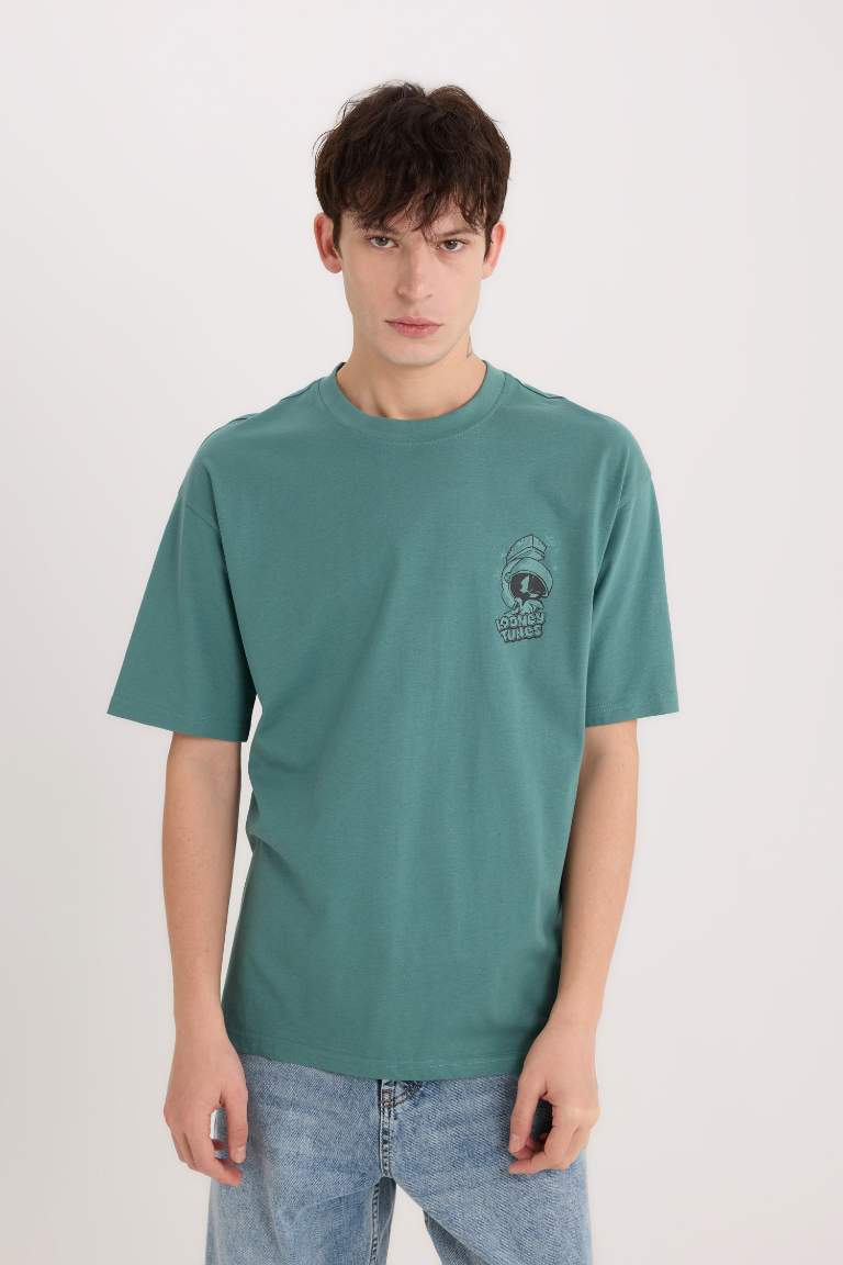 T-shirt imprimé Looney Tunes à col rond et coupe boxy