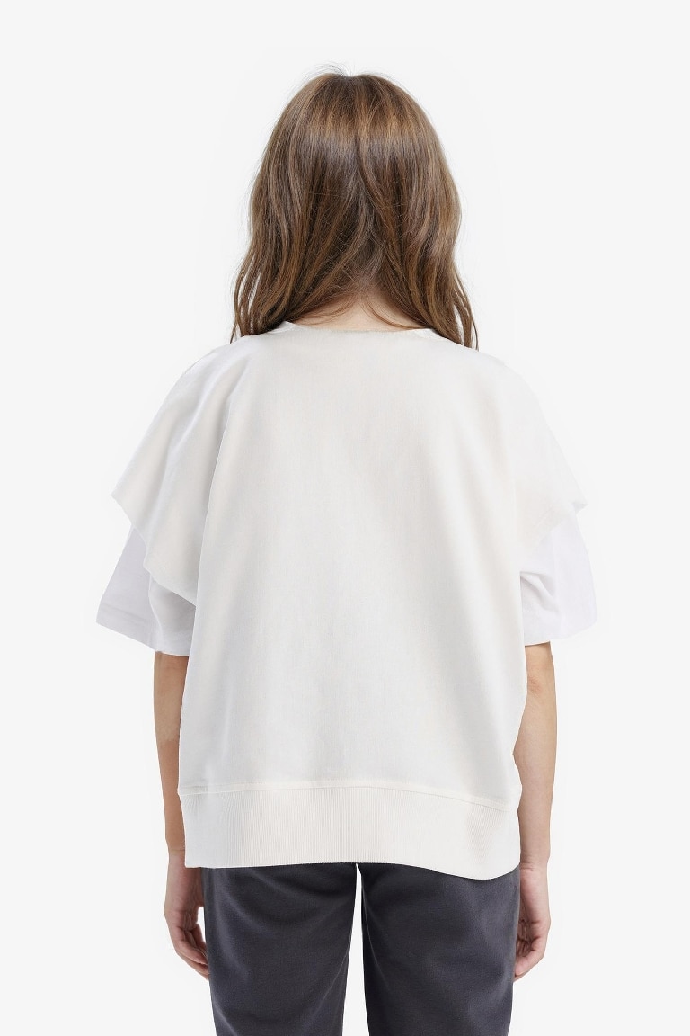 Kız Çocuk Oversize Geniş Kalıp Bisiklet Yaka Kısa Kollu Baskılı Sweatshirt