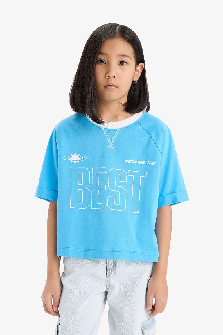 Girl Boxy Fit Crew Neck Slogan Printed T-Shirt