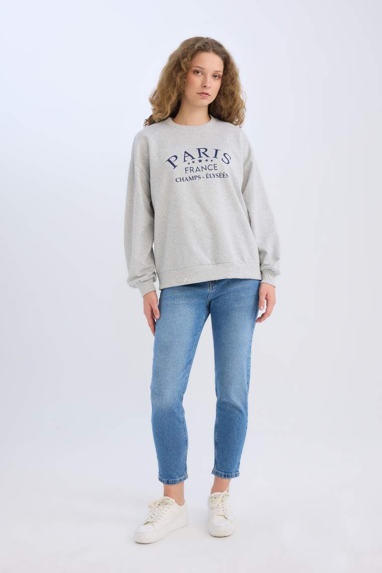 Relax Fit Bisiklet Yaka Baskılı Sweatshirt