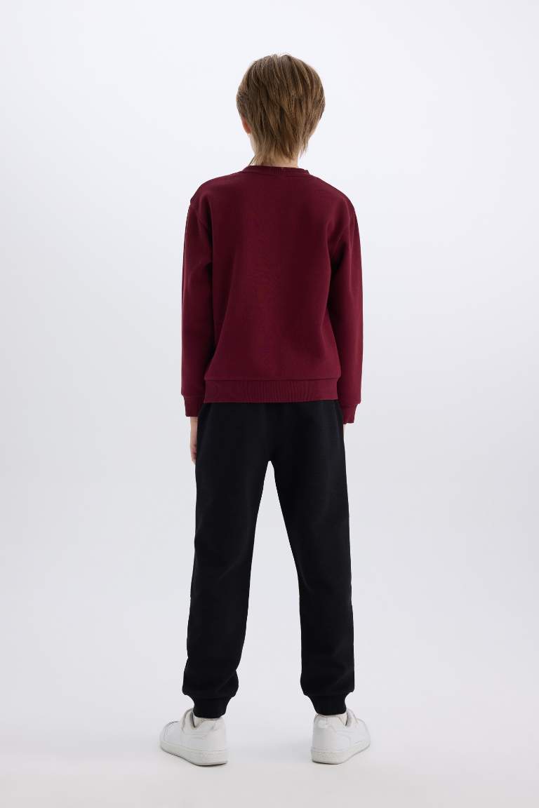 Erkek Çocuk 2'li Takım Bisiklet Yaka Baskılı Kalın Sweatshirt Beli Lastikli Eşofman Altı