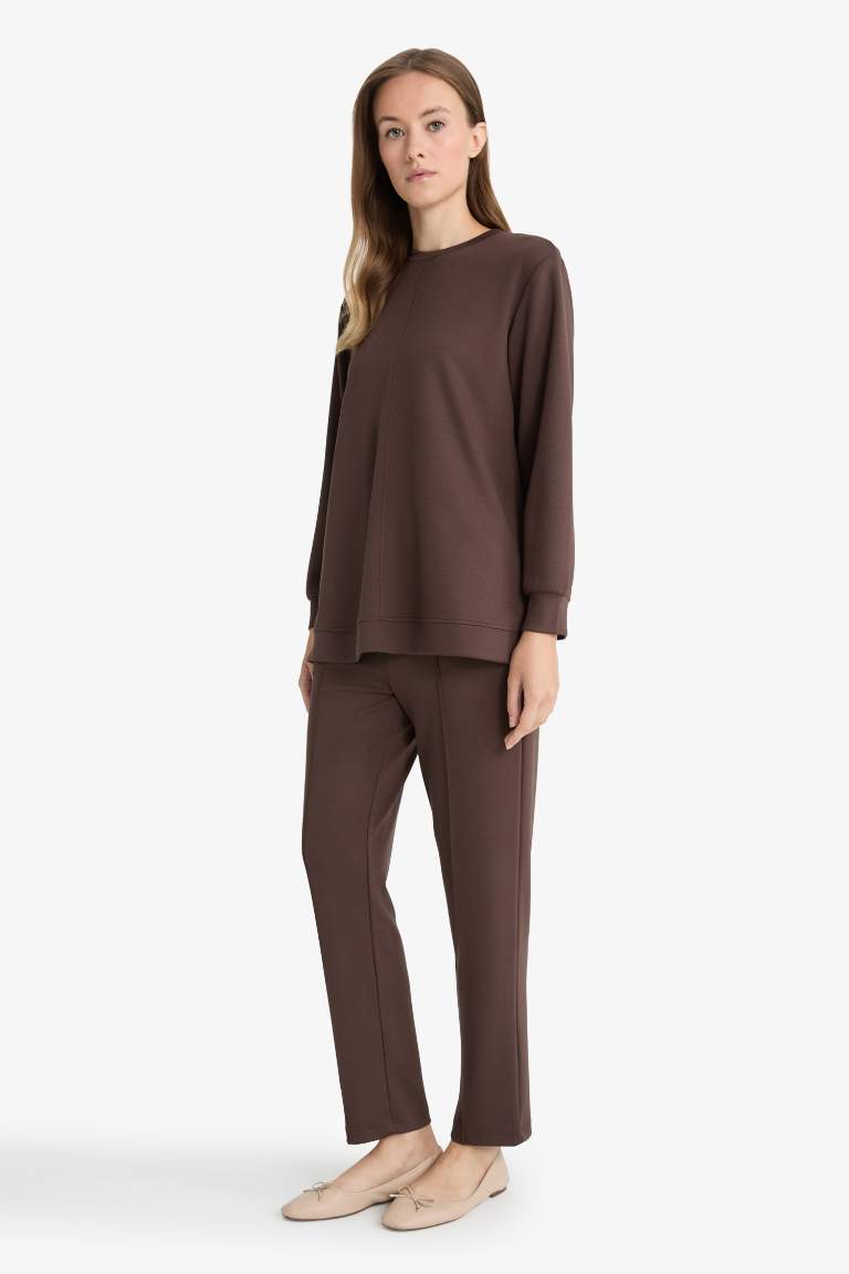Regular Fit Beli Lastikli Cepli Basic Düz Pantolon
