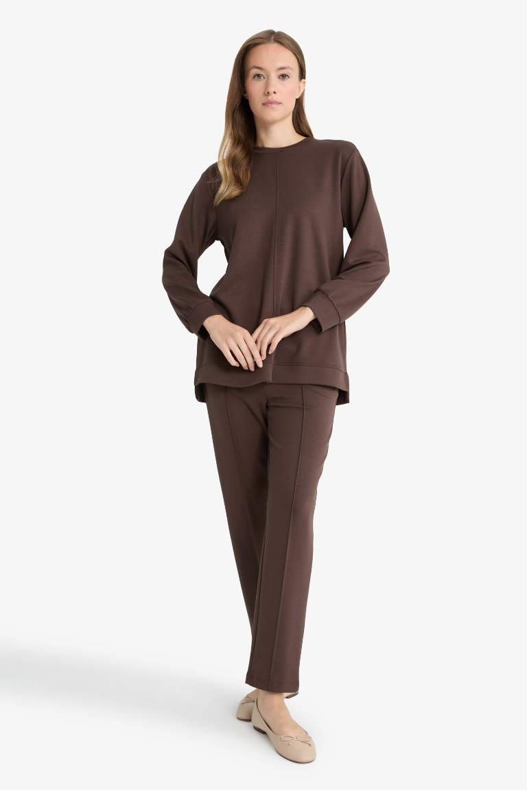 Regular Fit Beli Lastikli Cepli Basic Düz Pantolon