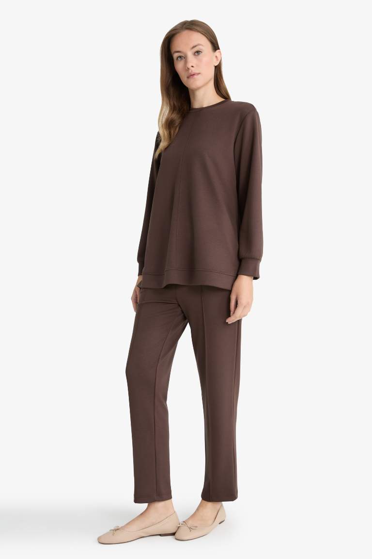 Regular Fit Beli Lastikli Cepli Basic Düz Pantolon