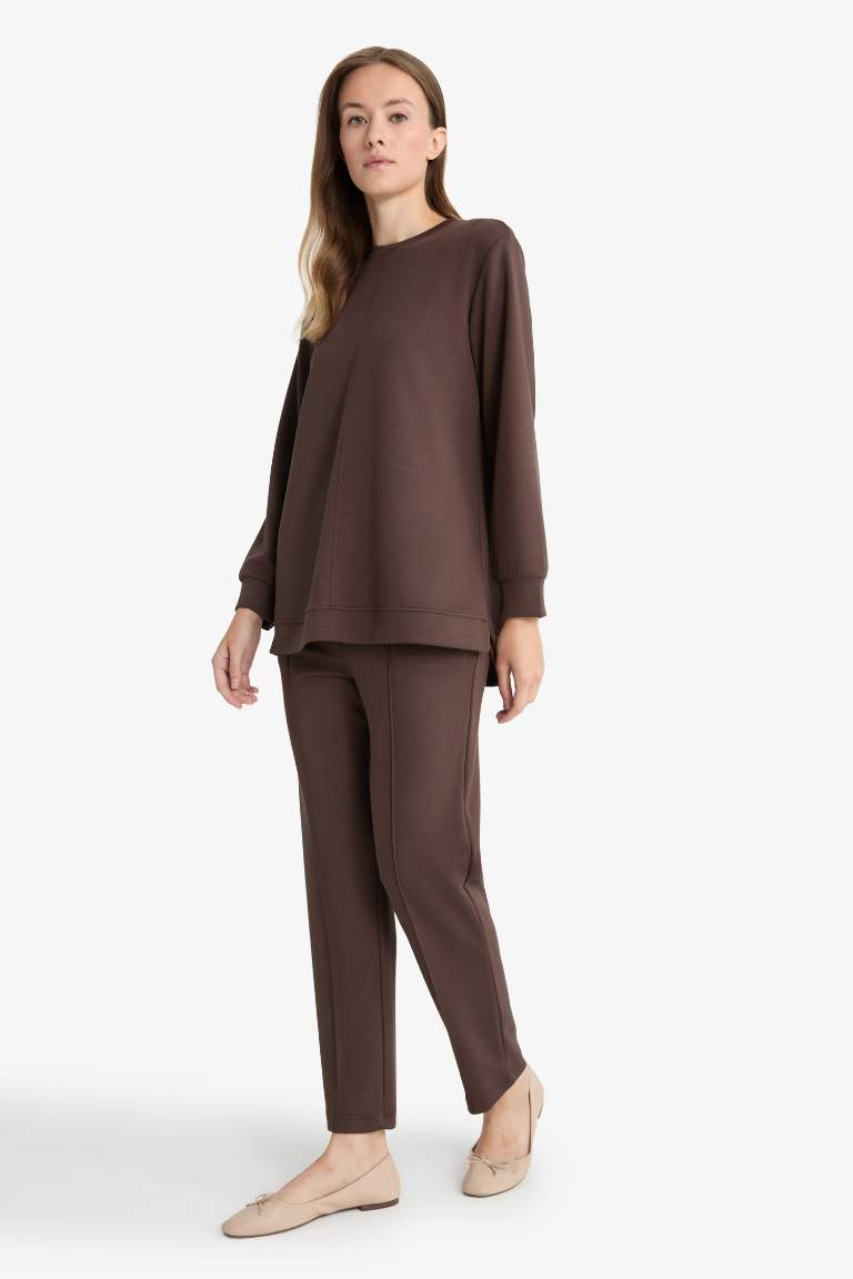 Regular Fit Beli Lastikli Cepli Basic Düz Pantolon