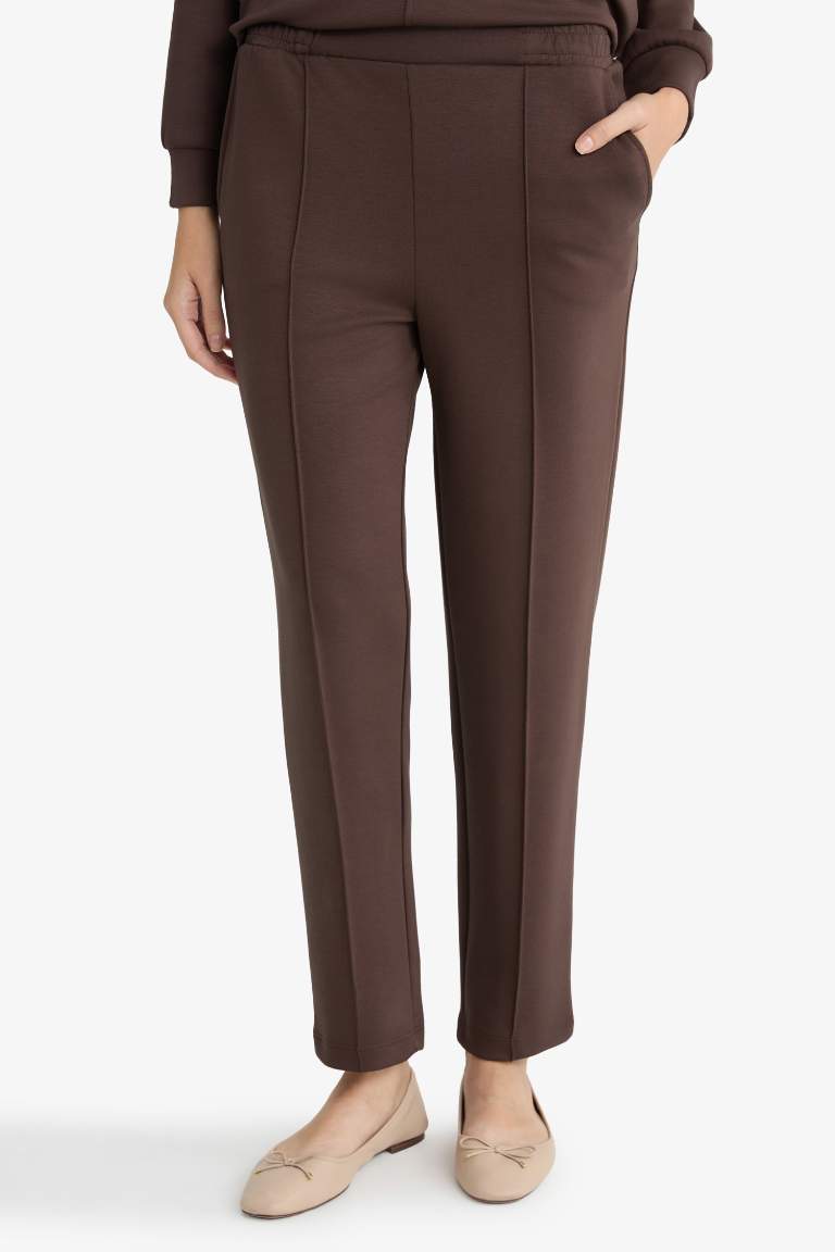 Regular Fit Beli Lastikli Cepli Basic Düz Pantolon