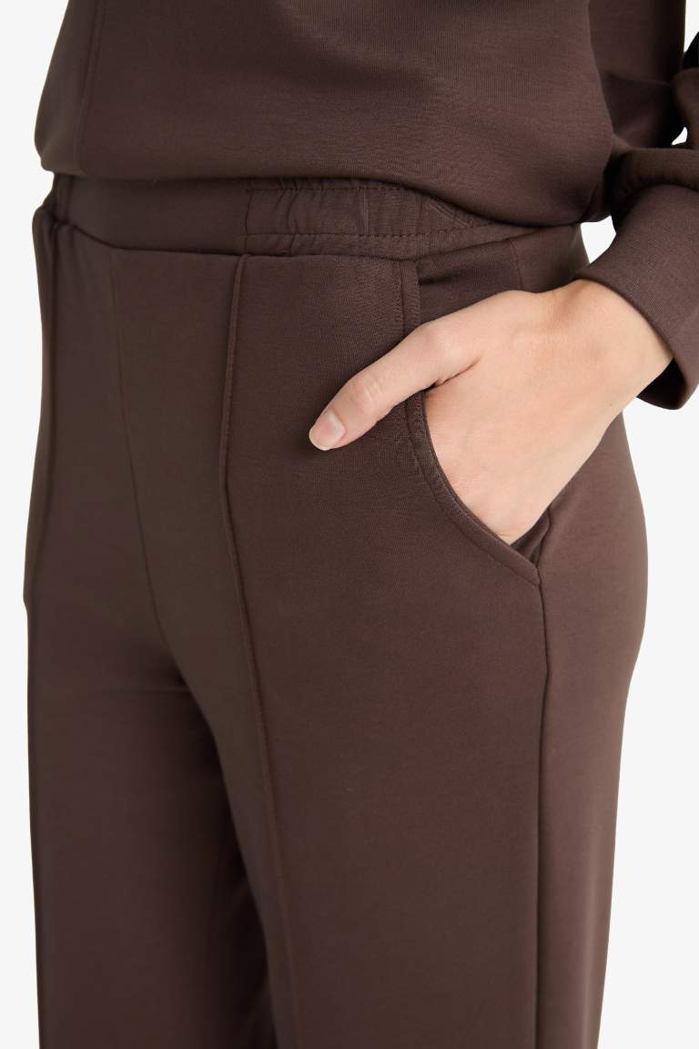 Regular Fit Beli Lastikli Cepli Basic Düz Pantolon