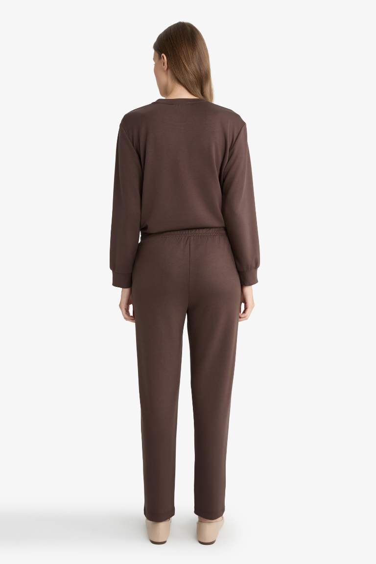 Regular Fit Beli Lastikli Cepli Basic Düz Pantolon