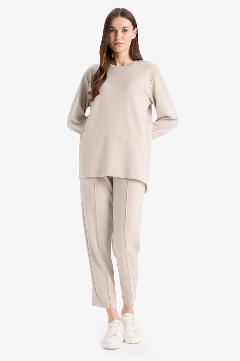 Regular Fit Beli Lastikli Cepli Basic Düz Pantolon