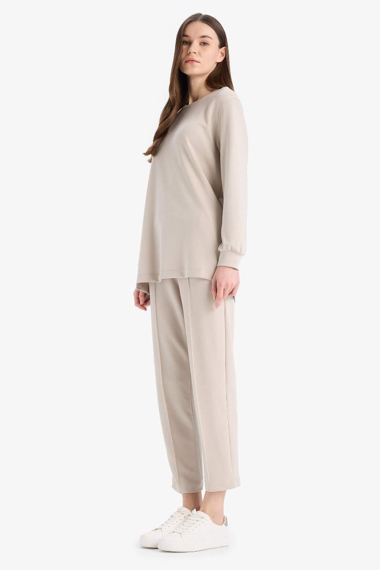 Regular Fit Beli Lastikli Cepli Basic Düz Pantolon