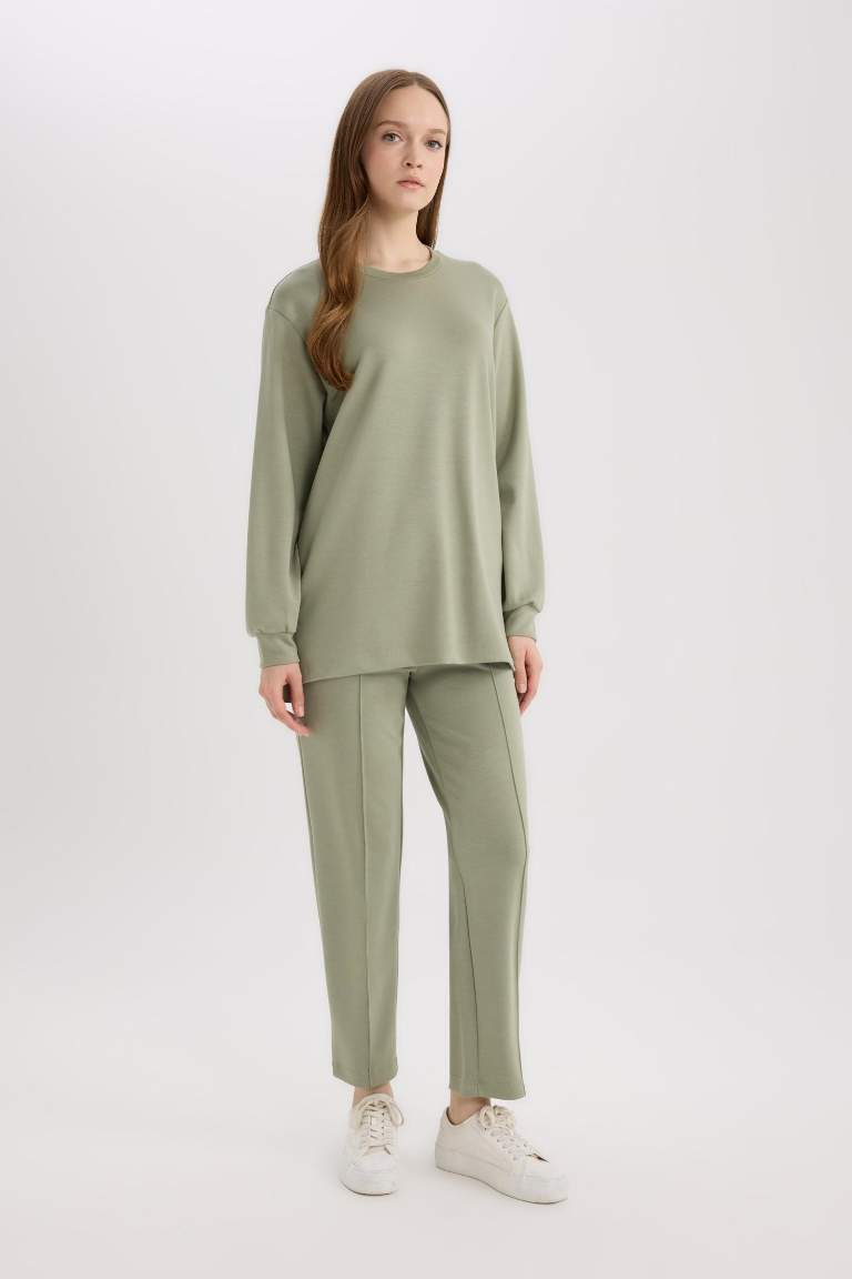 Regular Fit Beli Lastikli Cepli Basic Düz Pantolon