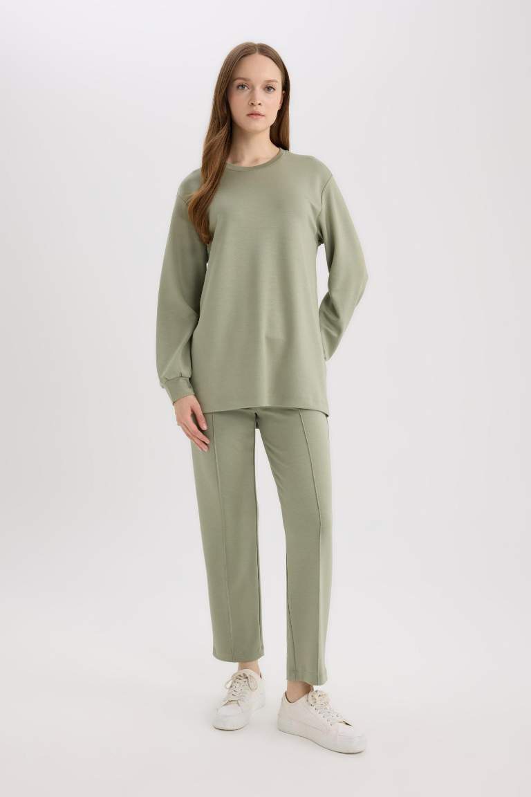 Regular Fit Beli Lastikli Cepli Basic Düz Pantolon