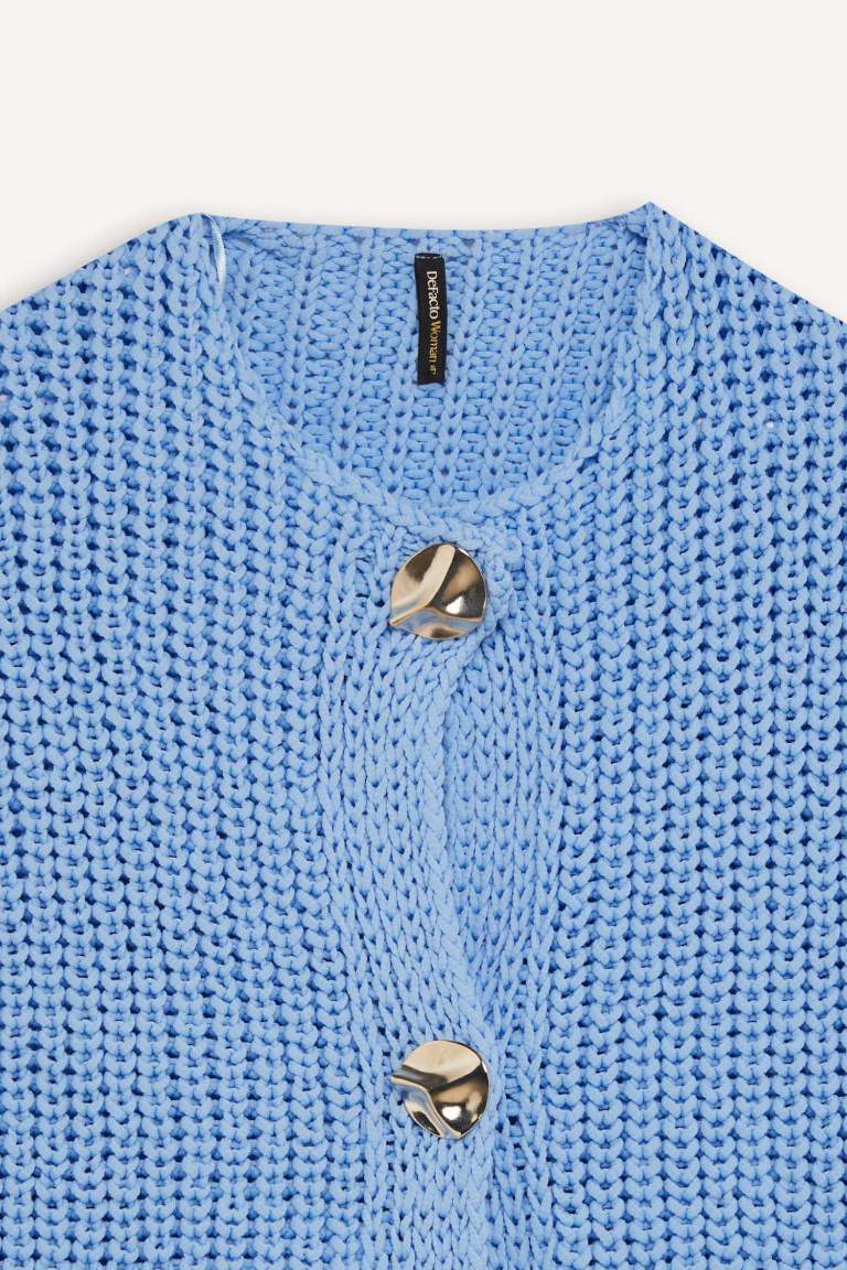 Pull en tricot sans manches décontracté boutonné avec poches