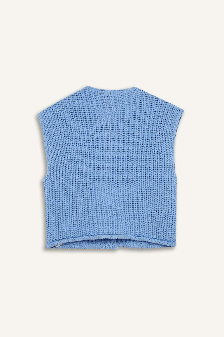 Pull en tricot sans manches décontracté boutonné avec poches