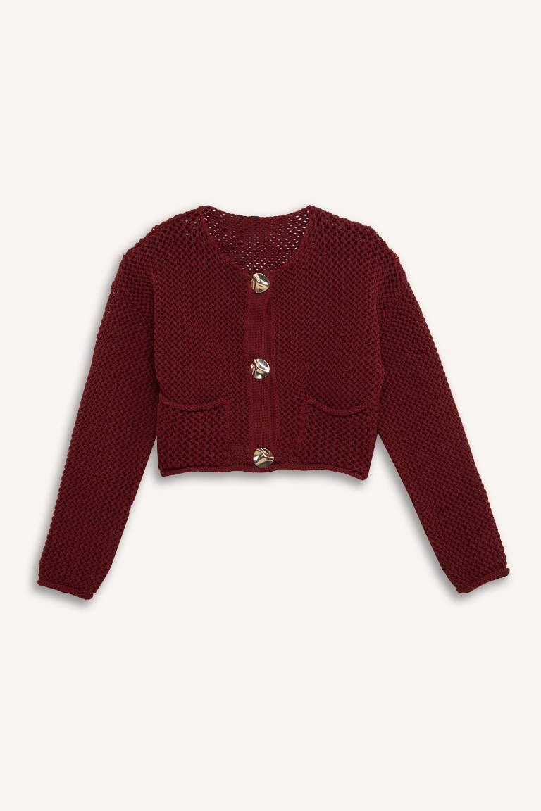 Relax Fit Crew Neck Buttoned Knit Cardigan