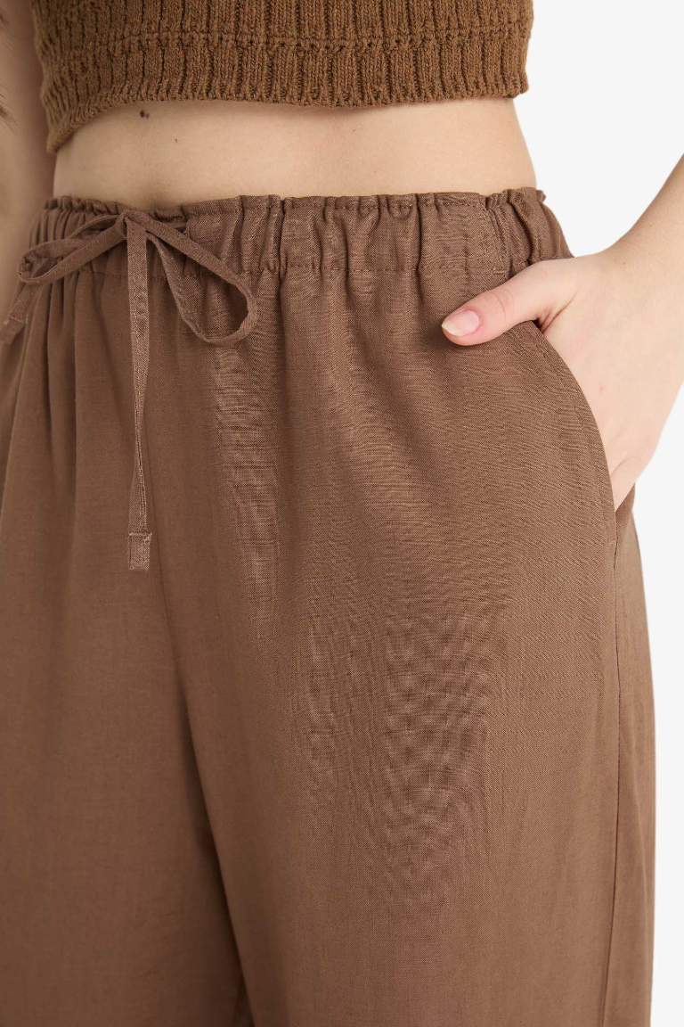بنطرون وايد ليج برجل واسع بجيب من مزيج الكتان