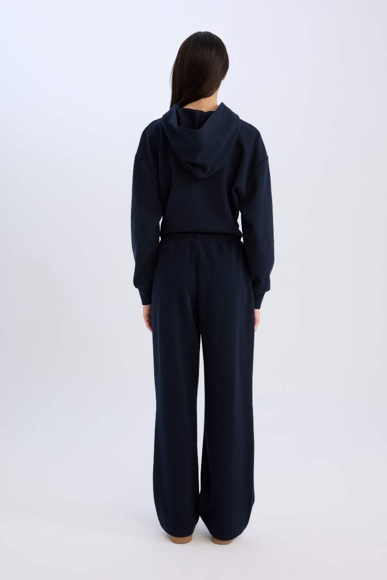Wide Leg Kışlık Pantolon Geniş Bol Paça Beli Lastikli Bağcıklı Basic Düz Cepli