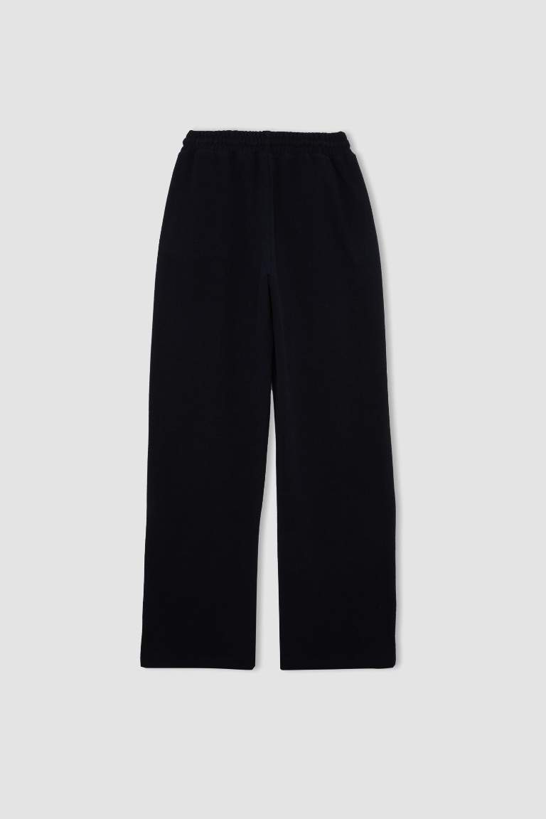 Wide Leg Kışlık Pantolon Geniş Bol Paça Beli Lastikli Bağcıklı Basic Düz Cepli