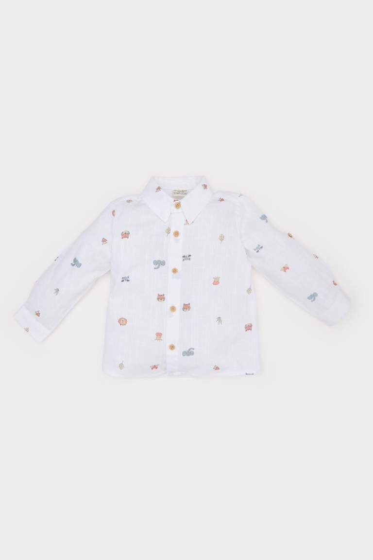 Baby Boy Shirt Collar Animal Printed Flamboyant Poplin Shirt