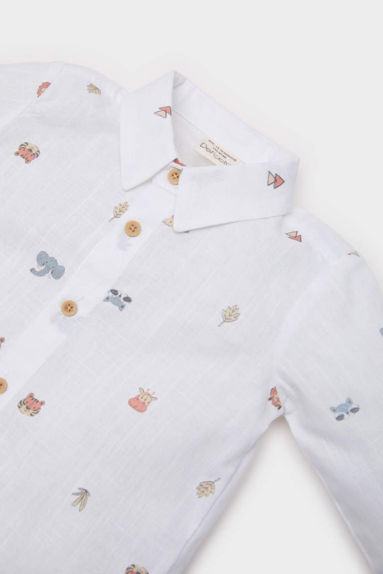 Baby Boy Shirt Collar Animal Printed Flamboyant Poplin Shirt