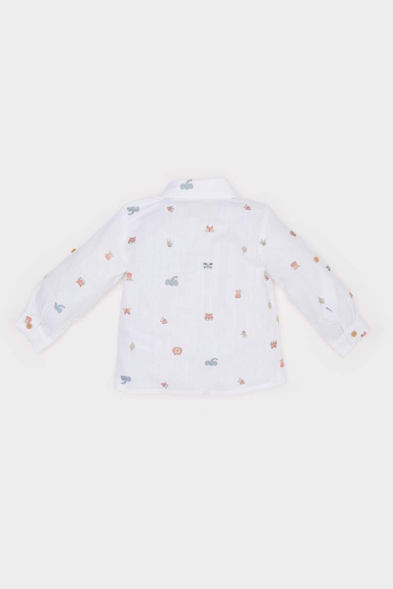 Baby Boy Shirt Collar Animal Printed Flamboyant Poplin Shirt