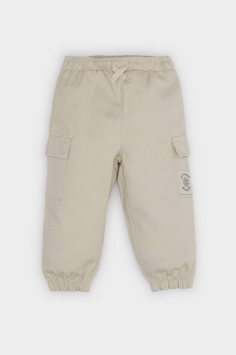 Erkek Bebek Beli Lastikli Kargo Cepli Gabardin Pantolon