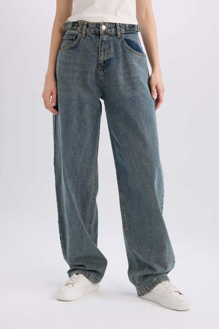 Pantalon Jean Baggy taille haute délavé