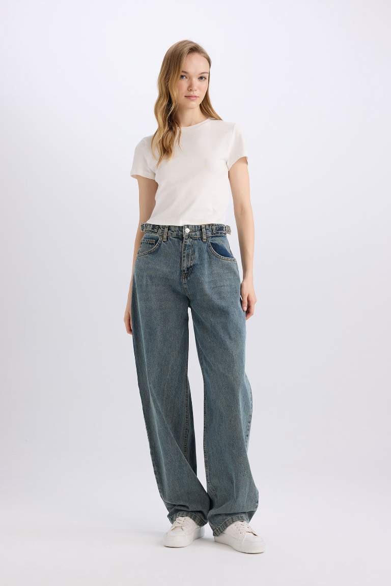 Pantalon Jean Baggy taille haute délavé