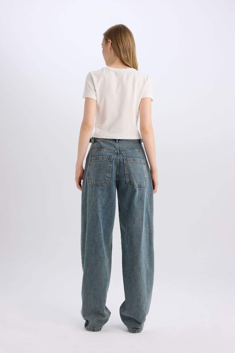 Pantalon Jean Baggy taille haute délavé