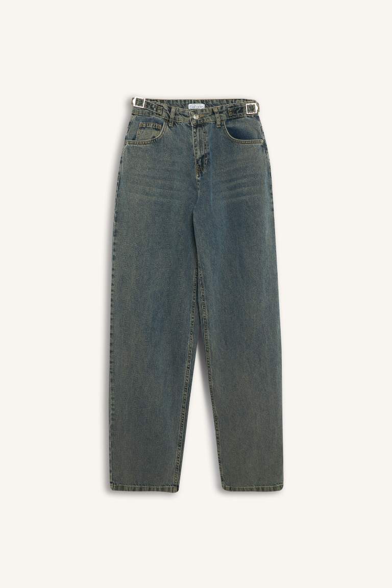 Baggy Fit High Waist Long Washed Jeans