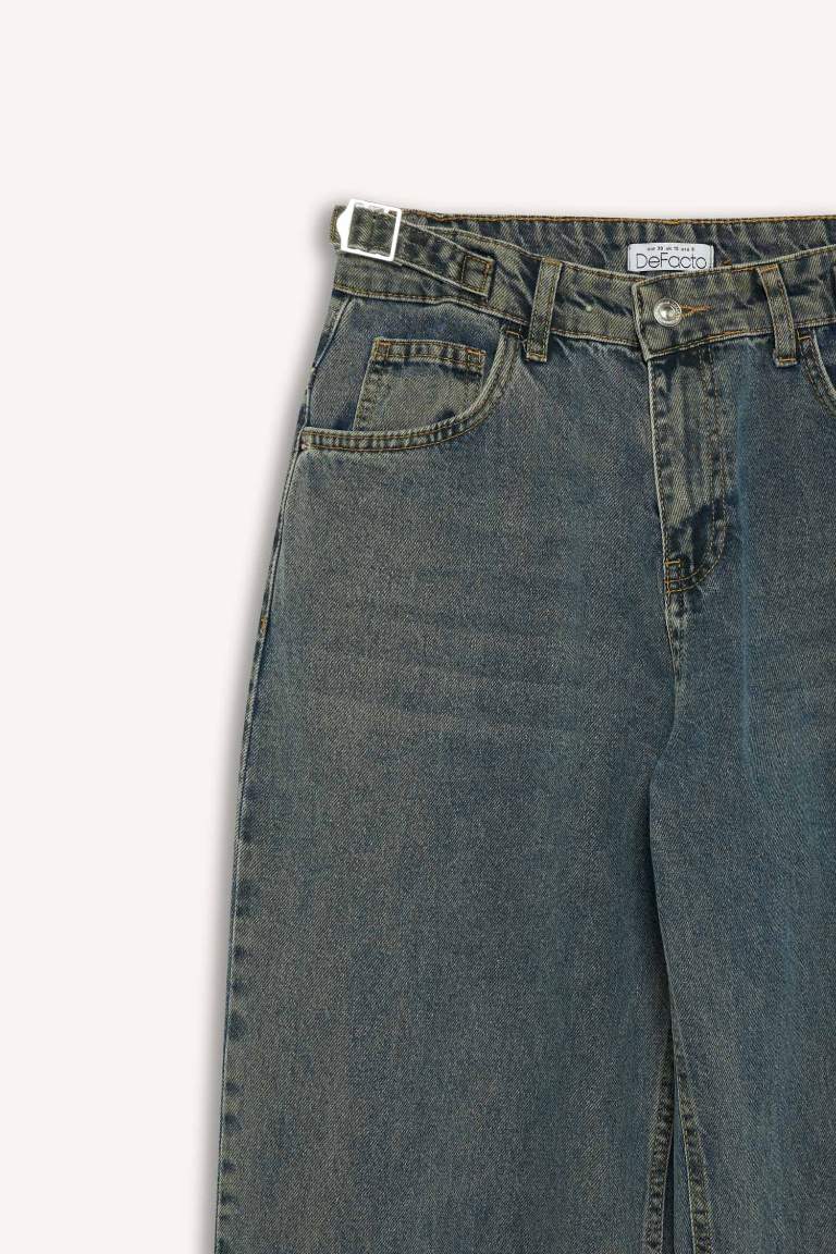 Pantalon Jean Baggy taille haute délavé