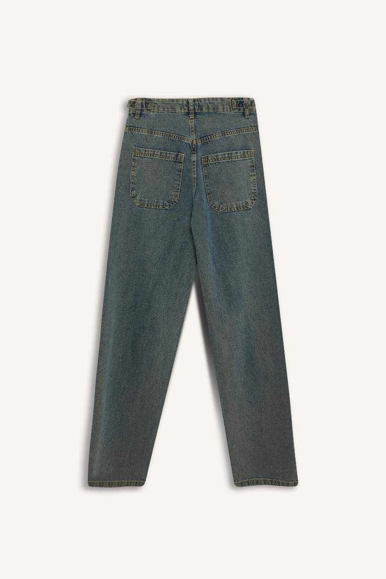 Baggy Fit High Waist Long Washed Jeans