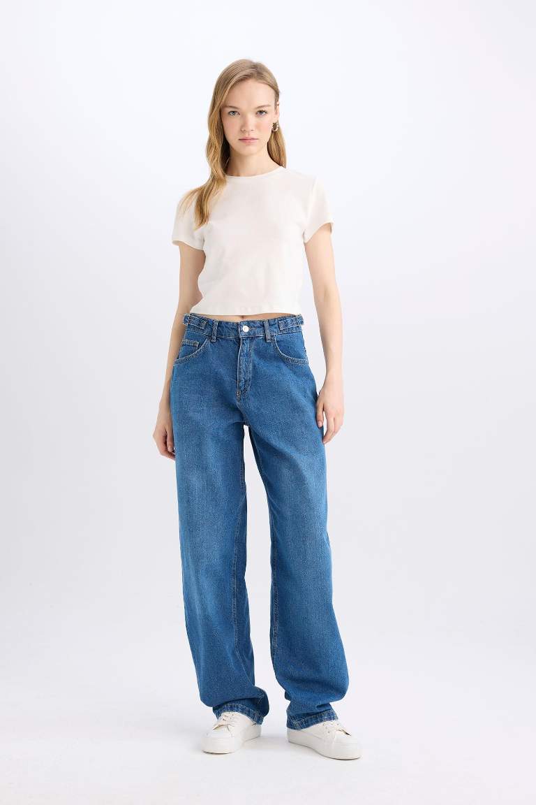 Baggy Fit Yüksek Bel Uzun Jean Yıkamalı Pantolon