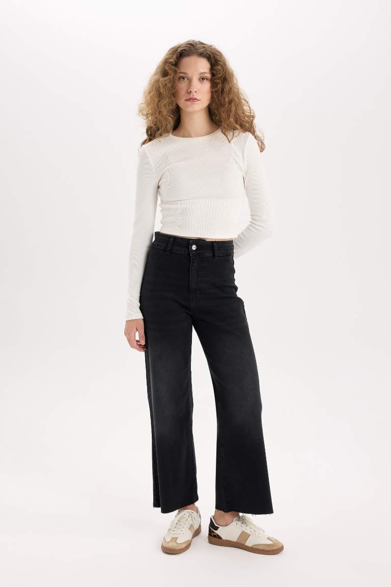 Culotte Fit High Waist Long Jeans