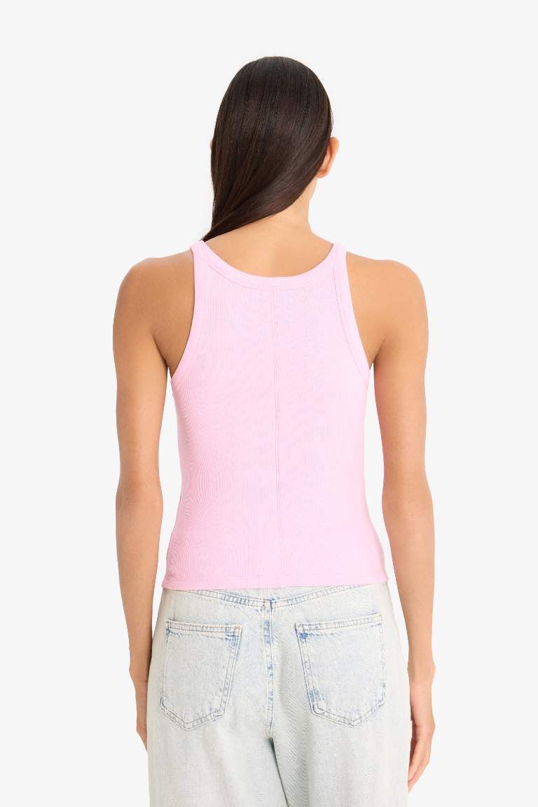 Slim Fit Dar Kesim Halter Yaka Basic Düz Fitilli Kaşkorse Atlet